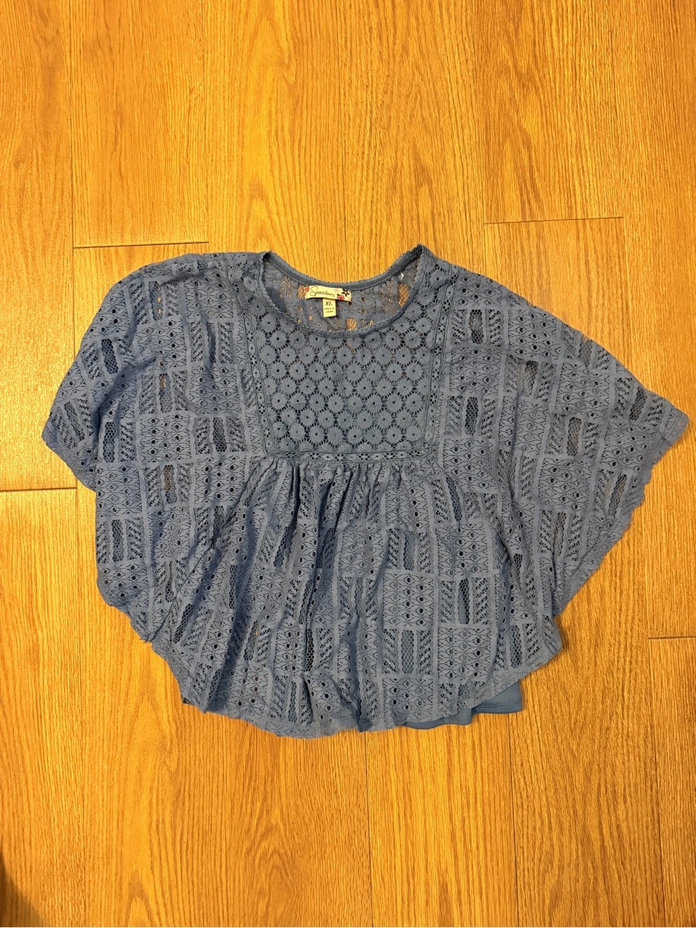 Juniors Dusty Blue Lace Overlay Women’s Top